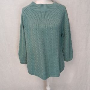 Talbots sea foam green cable knit 3/4 sleeved sweater XL